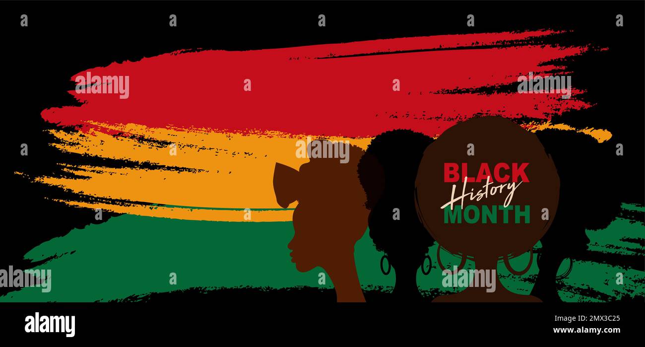 Black History Month-Banner zum Feiern. Portrait Afrikanische Frauen stehen Seite an Seite. Afro-amerikanische Geschichte oder Black History Month. Feiern Stock Vektor