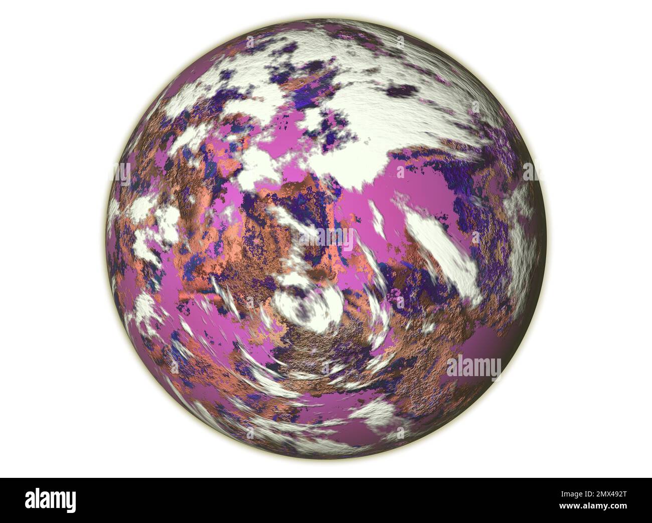 Digital gerenderter Planet isoliert auf weißem Hintergrund. Stockfoto