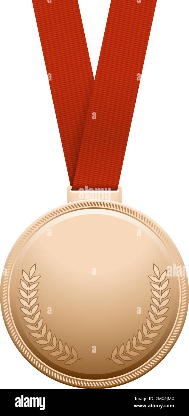 Bronzemedaille auf rotem Band. Realistisches Preismodell Stock Vektor
