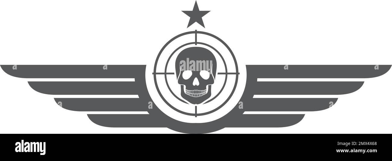 Geflügeltes Armeemblem mit Schädel. Militär-Force-Logo Stock Vektor