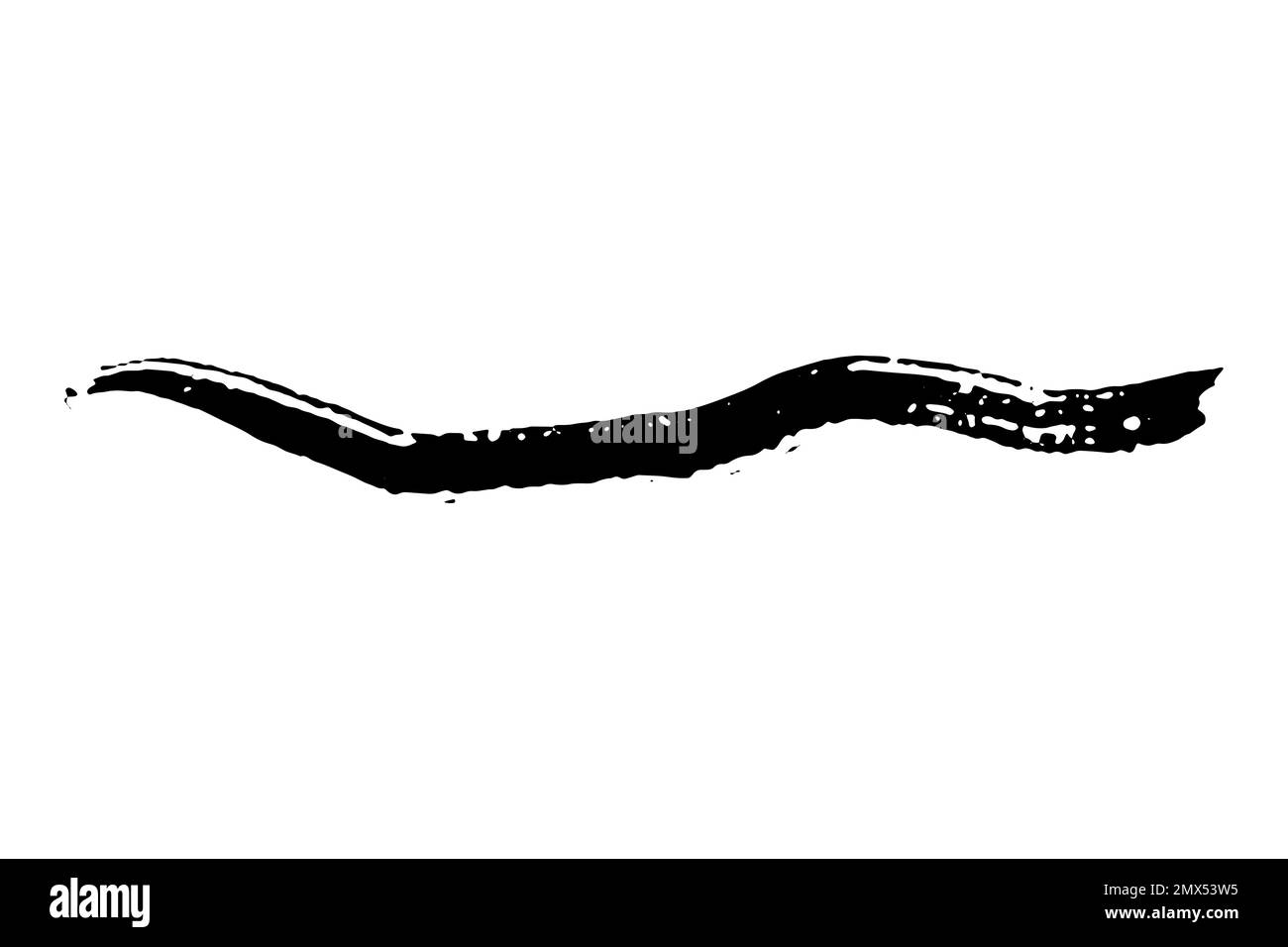 Schwarzer Fleck des Pinsels, isoliert auf weißem Hintergrund. Handgezeichneter Farbfleck, Tinte. Grunge Farbspritzer. Trockene Bürstentechnik. Bereichsbanner kopieren. Vec Stock Vektor