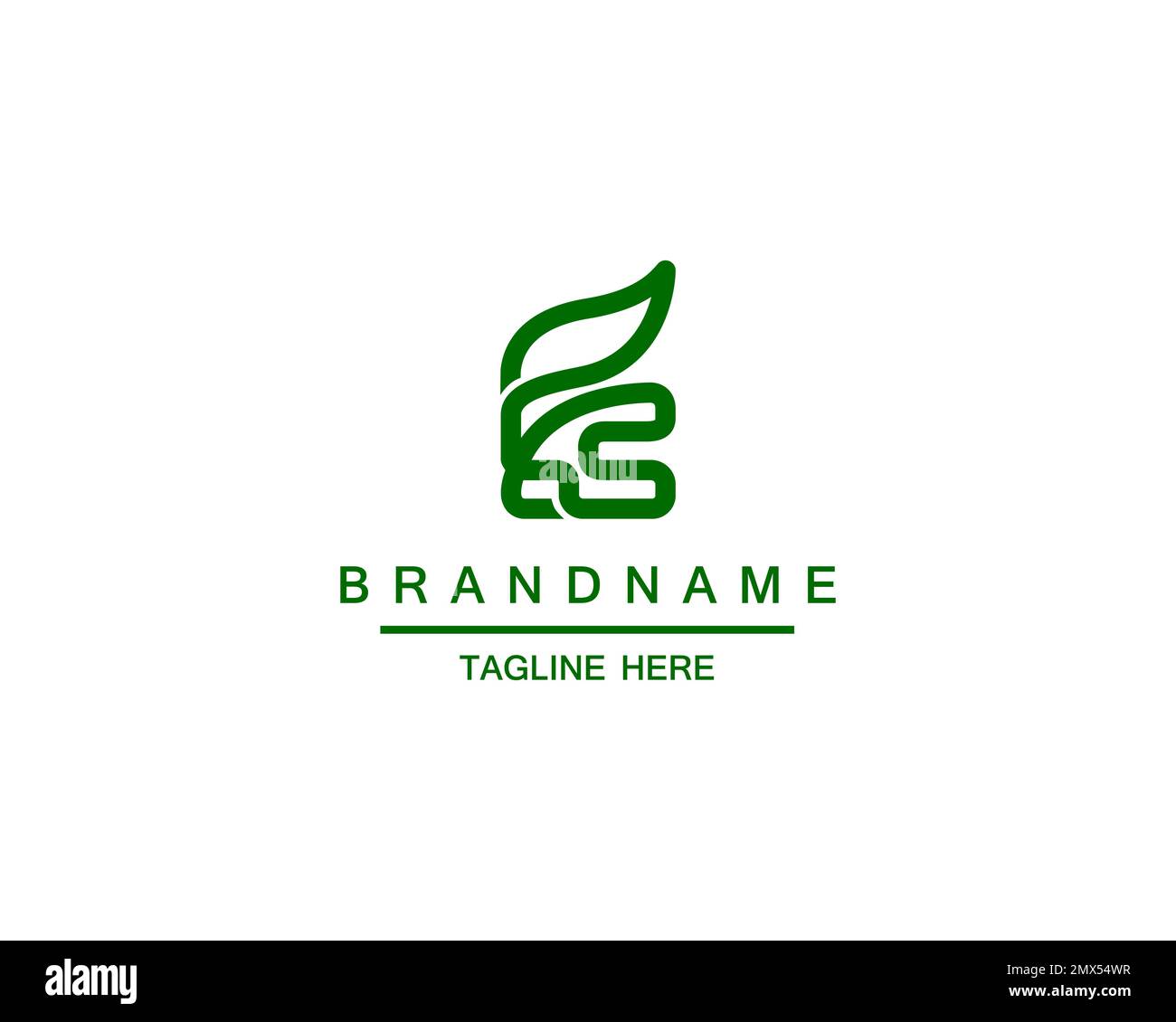 Logo in Großbuchstaben. Kreatives Designkonzept Grün mit Bio-Pflanze, Logo für ersten Geschäfts-Identitätsbrief E Stock Vektor