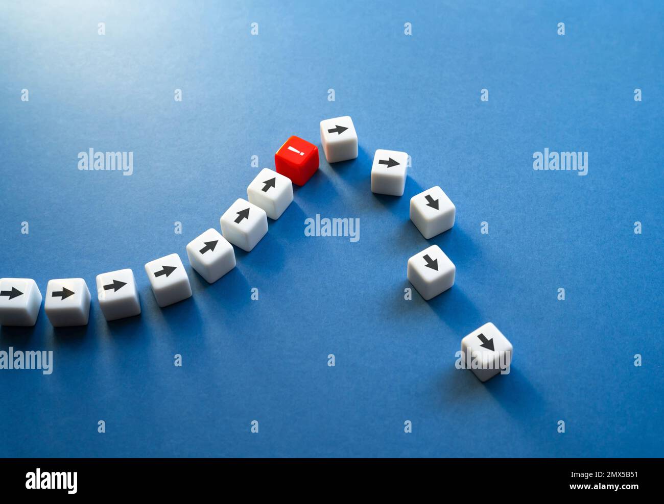 Ein Fehler führt zum Scheitern des Fortschritts. Kritischer Fehler. Ein unüberwindbares Problem, den Plan ändern zu müssen. Misserfolg und Verlust, Krise. Wird ignoriert Stockfoto