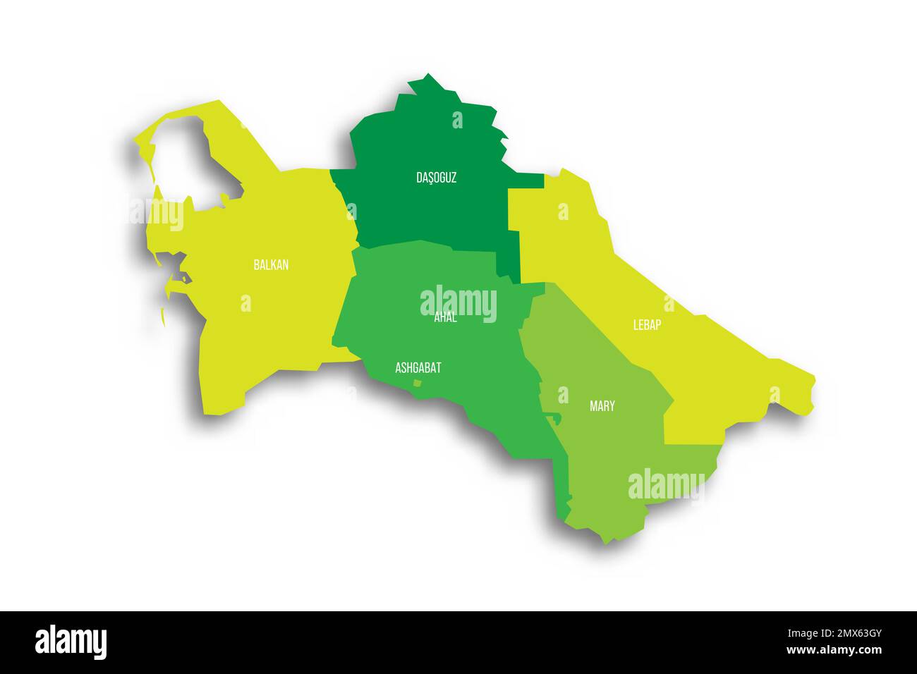Politische Karte der Verwaltungseinheiten Turkmenistans Stock Vektor