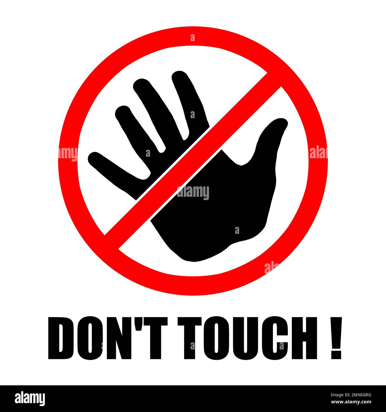 Nicht anfassen! Darstellung von Hand und Verbotsschild als wichtige Massnahme während des Coronavirus-Ausbruchs Stockfoto