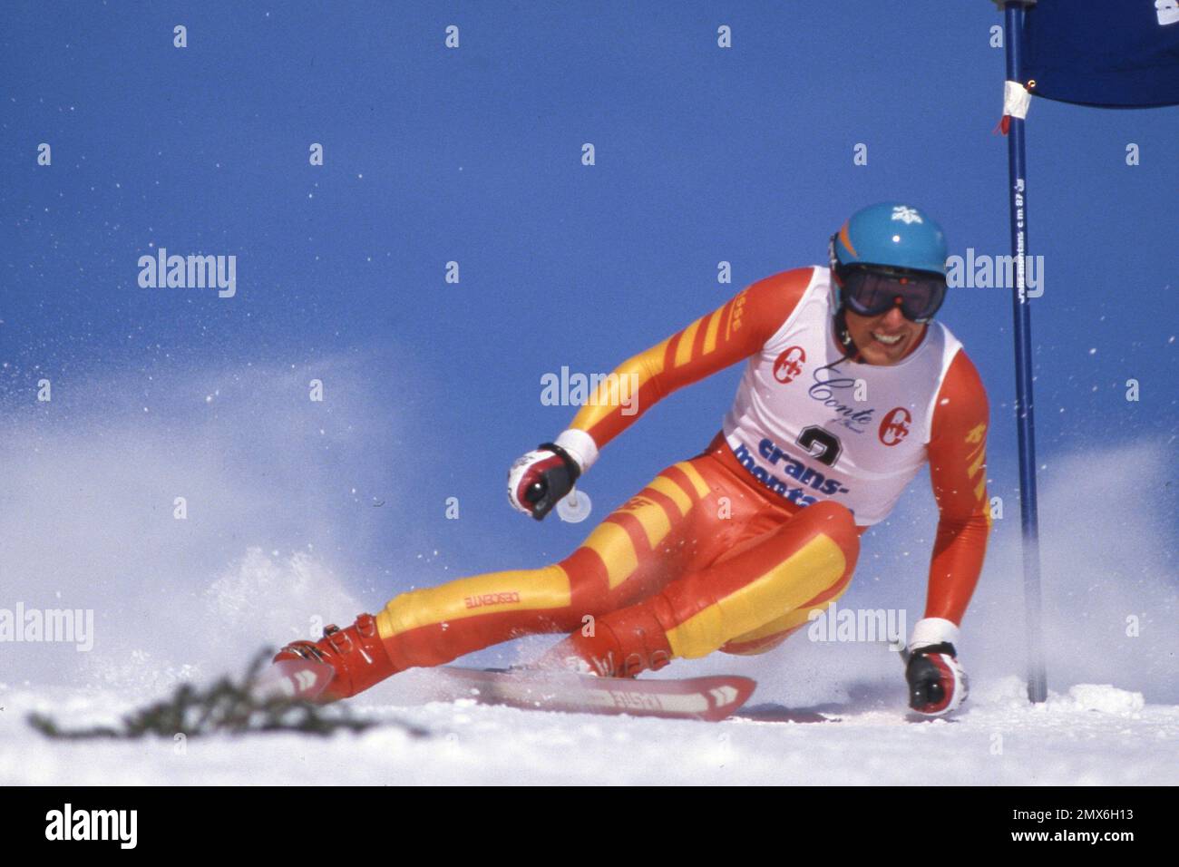 ARCHIVFOTO: Pirmin ZURBRIGGEN wird am 4. Februar 2023 60, Pirmin ZURBRIGGEN, SWI, Skifahrer, Action, Super-G, 04.02.1986 in Crans Montana, Schweiz? Stockfoto