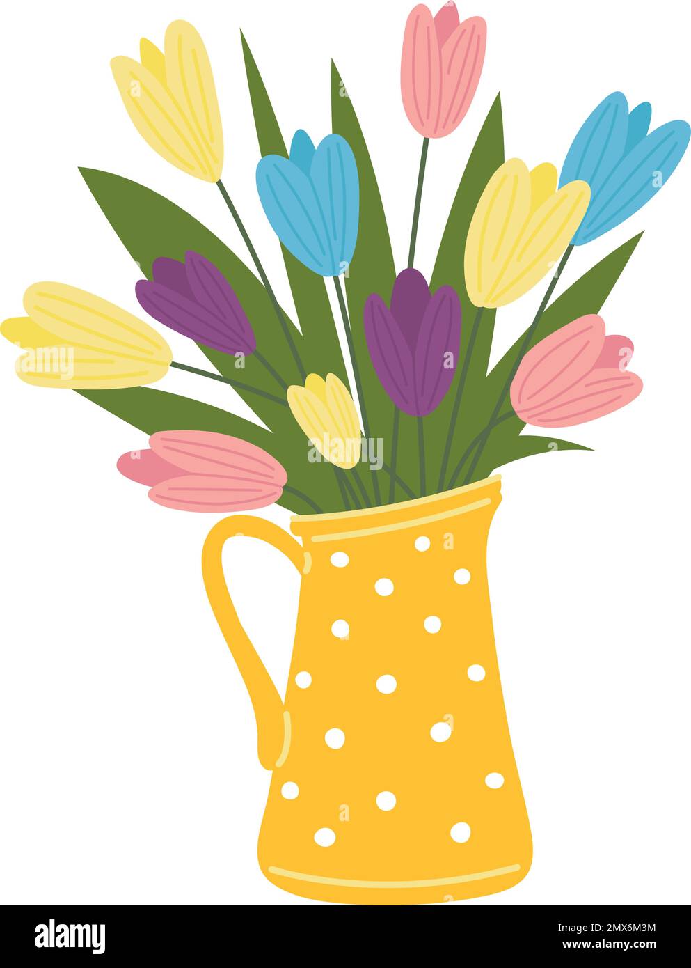 Farbige Tulpen in Vase. Blumenstrauß-Symbol für Gartenblumen Stock Vektor