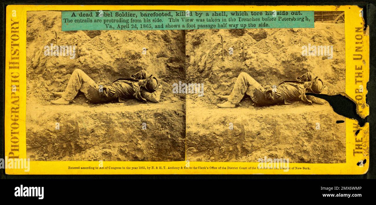 Ein toter Rebellensoldat, barfuß, getötet durch eine Hülle. Zusätzlicher Titel: Der Krieg um die Union, Fotogeschichte. E. & H.T. Anthony (Firma) Stockfoto