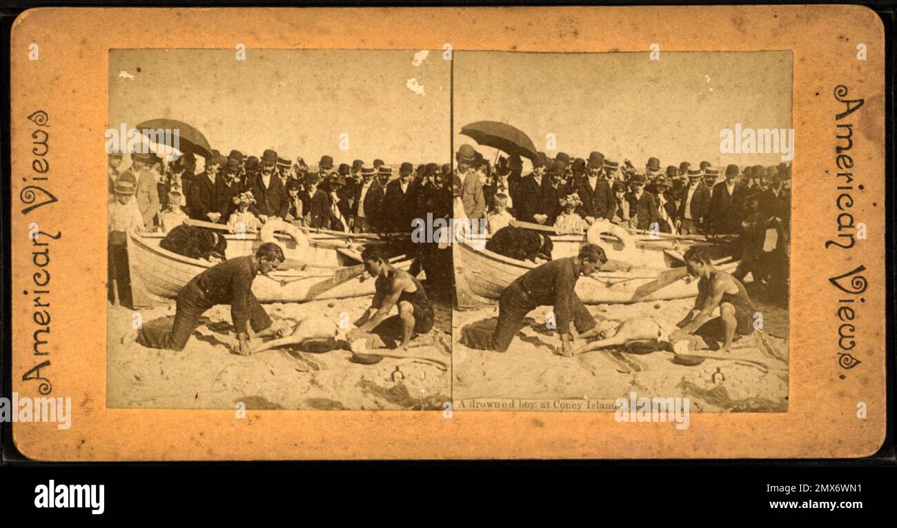 Ein ertrunkener Junge auf Coney Island. Zusätzlicher Titel: American Views. Robert N. Dennis Sammlung stereoskopischer Ansichten USA New York New Stockfoto