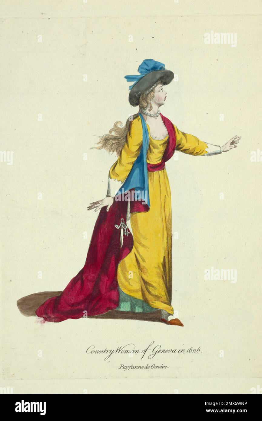 Eine Landfrau aus Genf 1626. Paysanne de Geneve. Speed, John (1552?-1629) (Künstler). Eine Sammlung der Kleider verschiedener Nationen: Antient Stockfoto