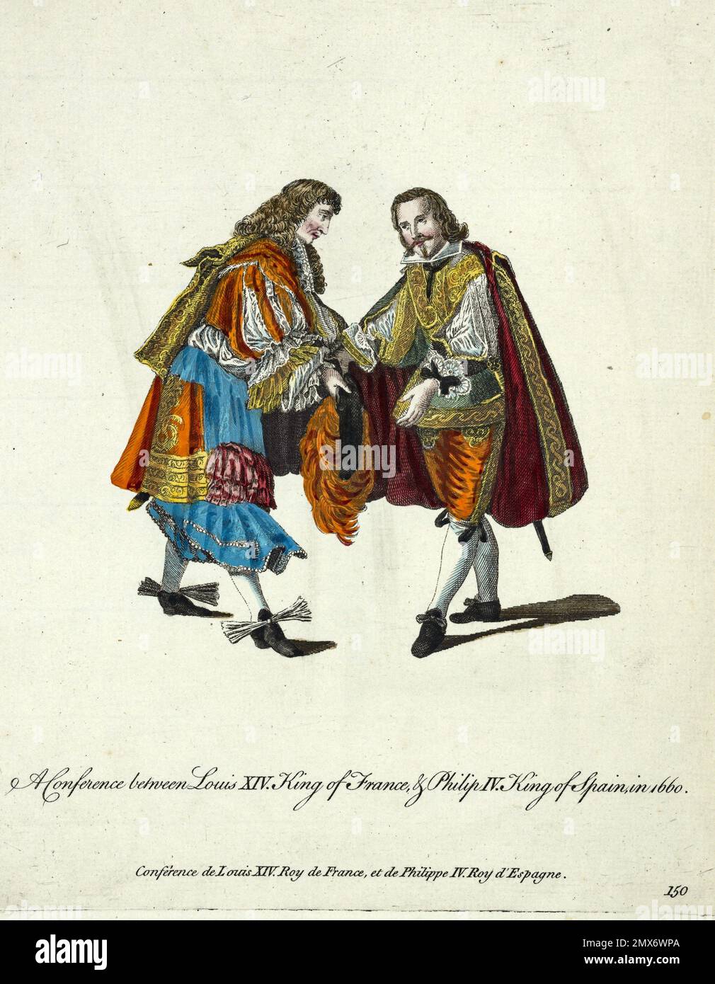 Eine Konferenz zwischen Ludwig XIV. König von Frankreich und Philip IV. König von Spanien im Jahre 1660. Conférence de Louis XIV Roy de France et de Philippe IV Roy Stockfoto