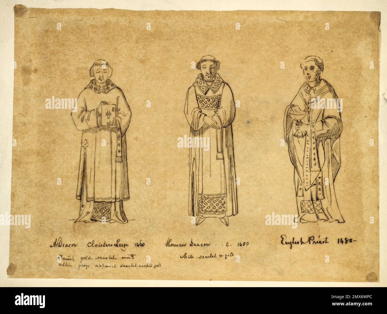 A Deacon Cloisters Leige [sic], 1460; Roman Deacon, c. 1450; englischer Priester, 1480. Watson, Stewart, fl. 1843-1847 (Autor) Watson, Stewart, fl. Stockfoto