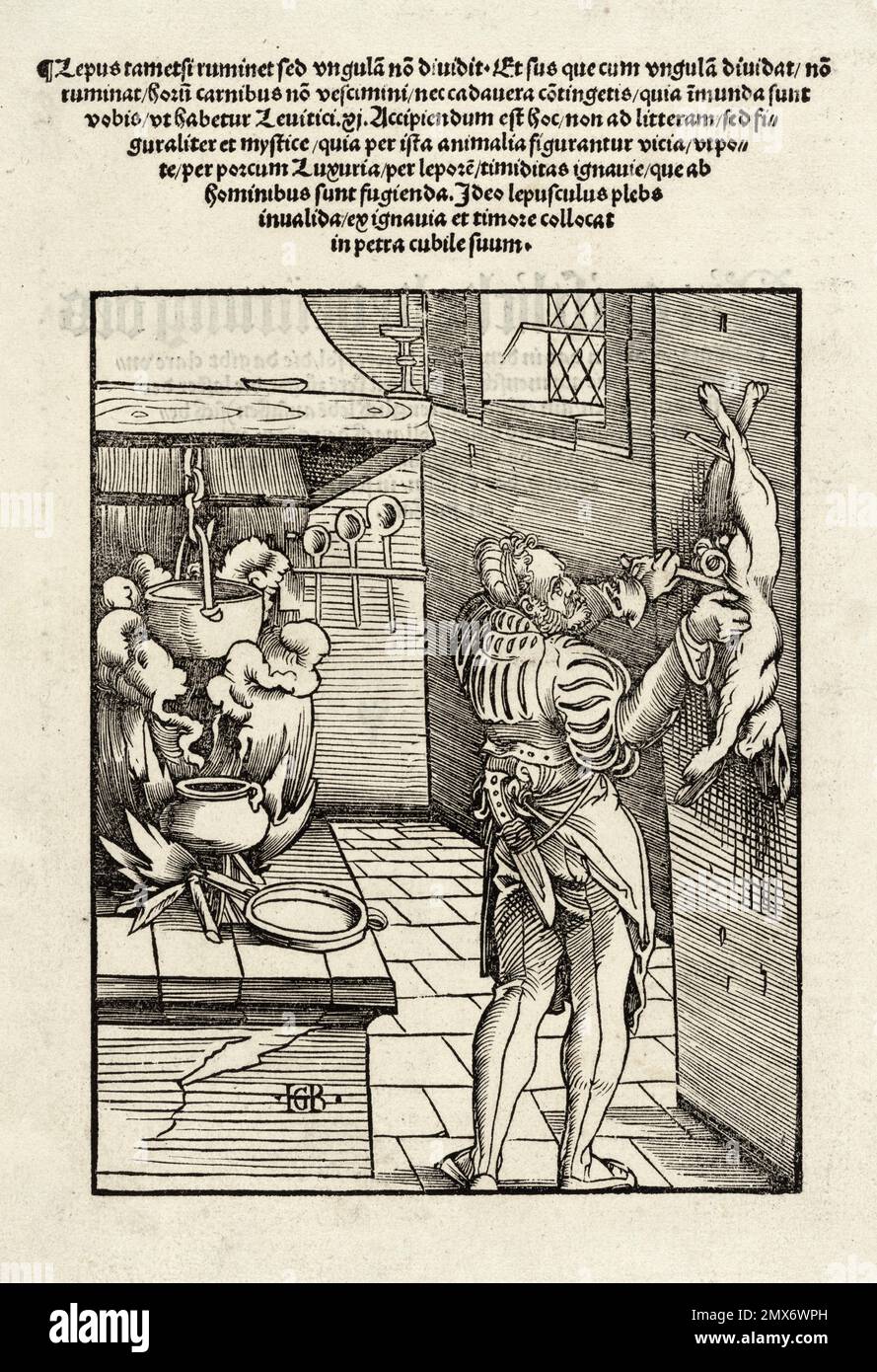 A Cook Gutting a Hare zusätzlicher Titel: Das Buch Granatapfel. Baldung, Hans, -1545 (Druckmaschine). Deutsche Stammabdrücke. Erstellungsdatum: 1511 Stockfoto