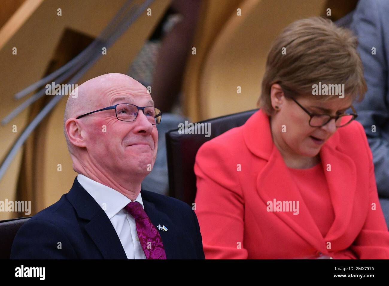 Edinburgh Scotland, Vereinigtes Königreich, 02. Februar 2023. John Swinney bei der Phase 1 Budget Scotland Bill Debatten. Live-Nachrichten von sst/alamy Stockfoto