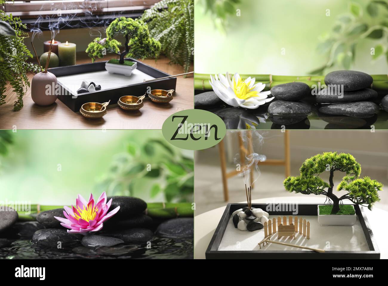 Collage mit wunderschönen Fotos. Zen und Harmonie Stockfoto