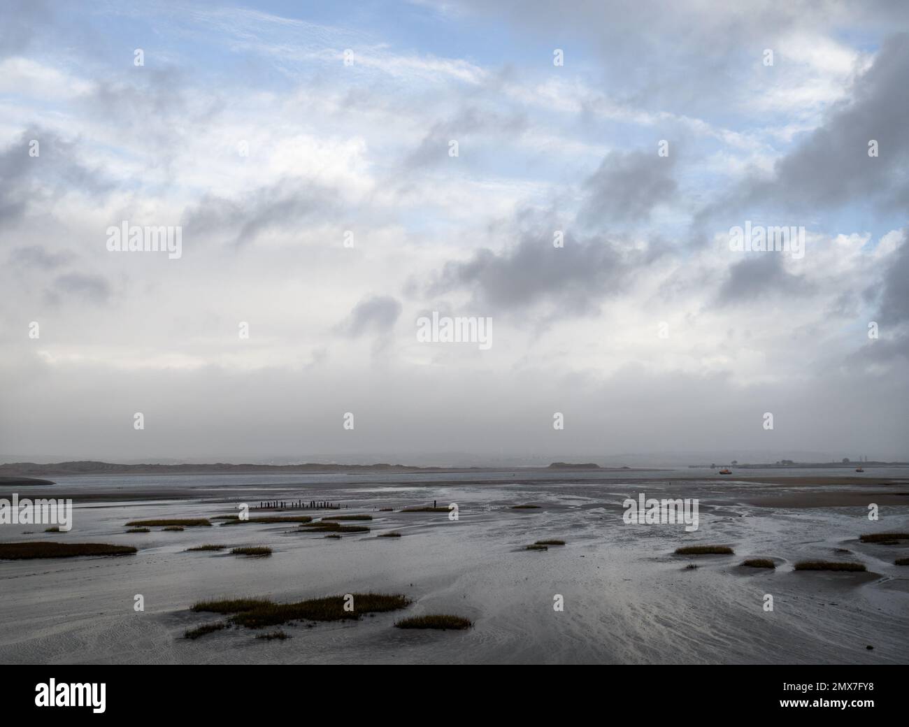 Blick über die Flussmündung des Torridge im Winter. Naturlandschaft bei Ebbe. Devon, Großbritannien. Stockfoto