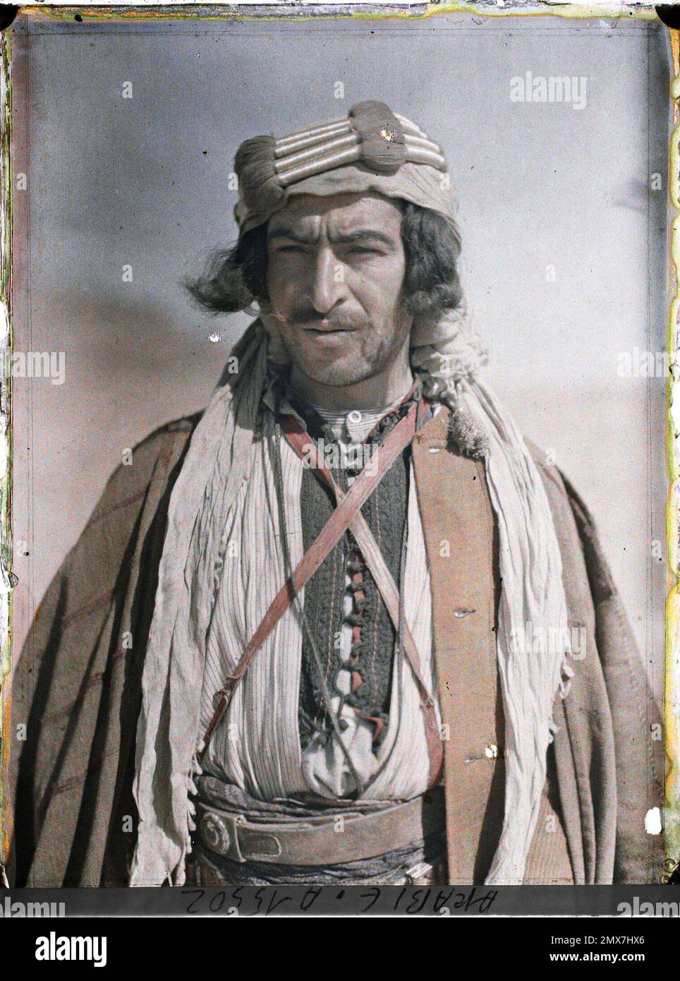 (Französisch - Quweira , Arabie ( actuelle Jordanie ) Combattant druze des Forces arabes du royaume du Hedjaz). Stockfoto