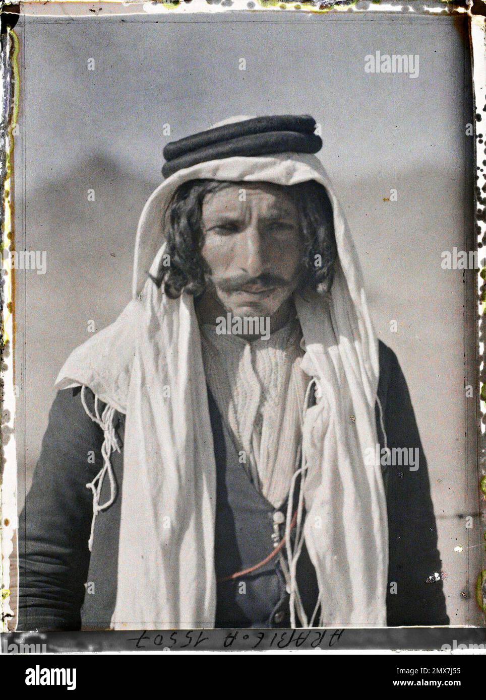 (Französisch - Quweira , Arabie ( actuelle Jordanie ) Combattant druze des Forces arabes du royaume du Hedjaz). Stockfoto