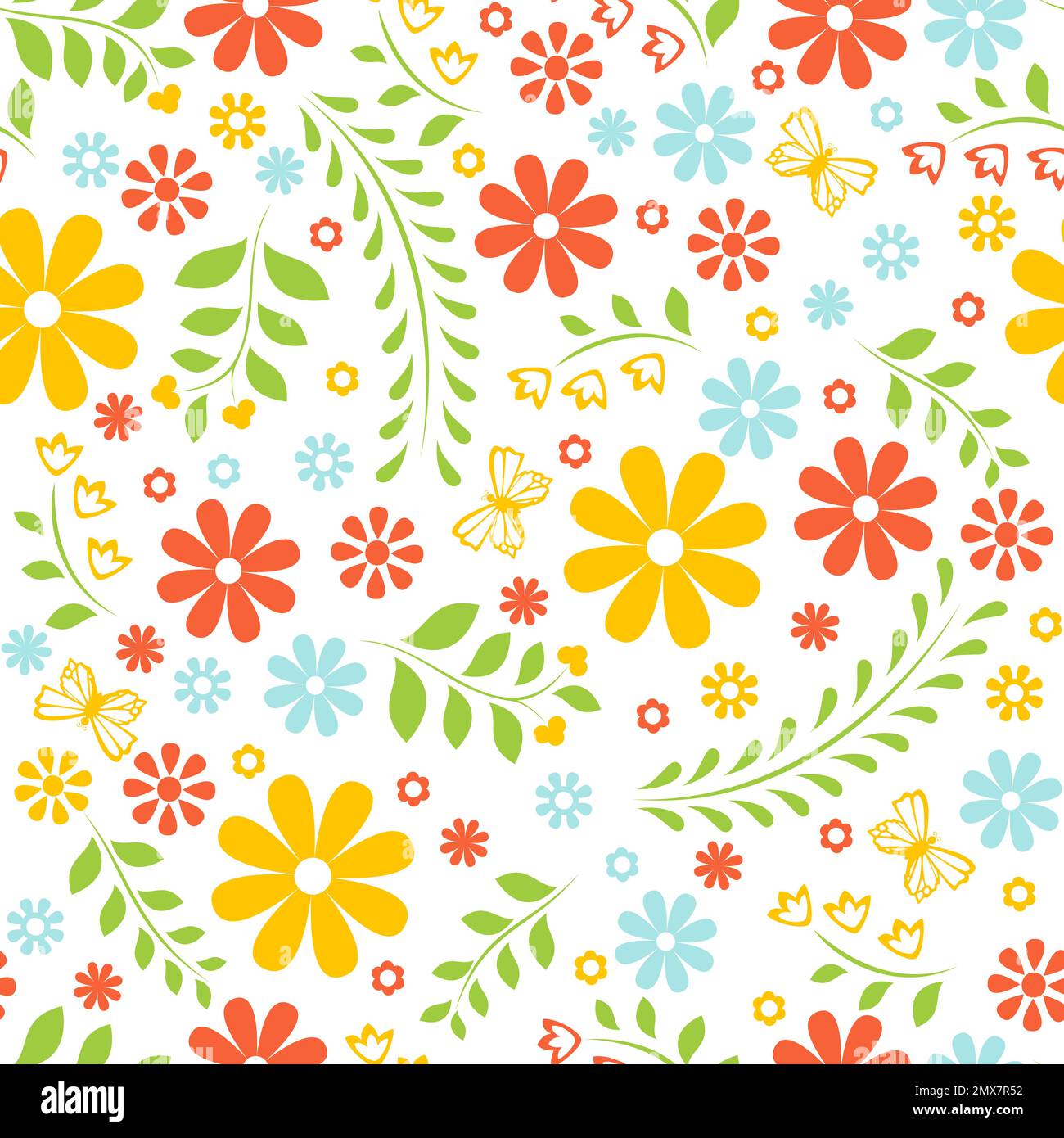 Einfache, bunte Blumen. Helles, nahtloses Muster Stock Vektor