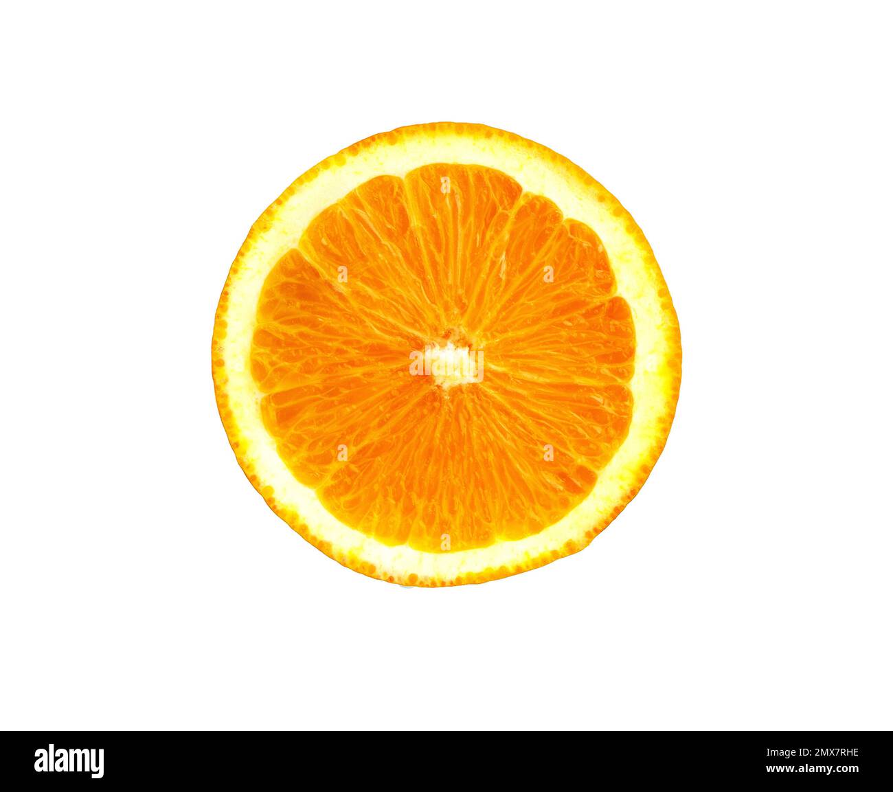 Orangefarbene Schicht isoliert auf weißem Hintergrund. Fruchtfesch. Stockfoto