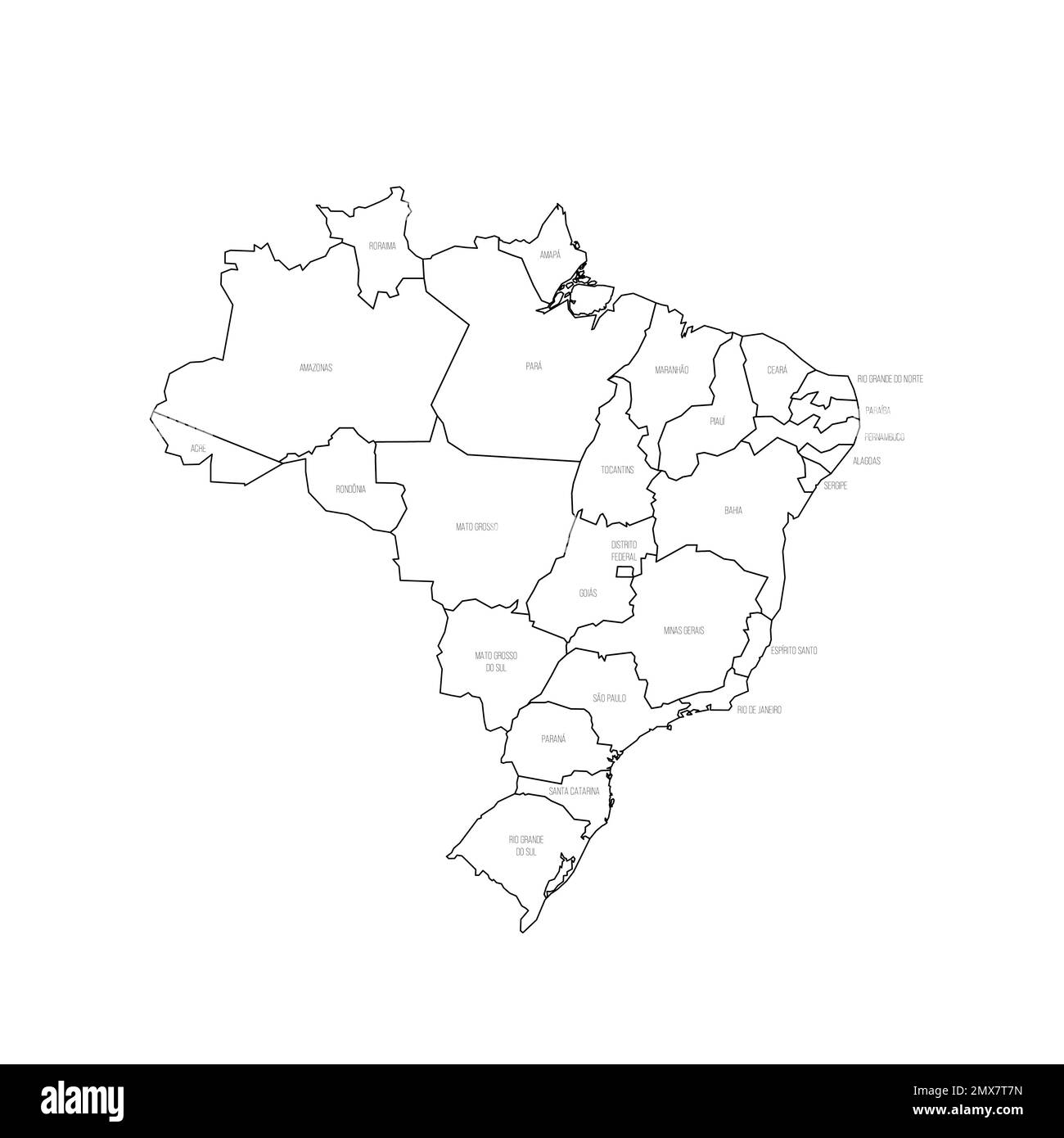 Politische Karte der Verwaltungsabteilungen Brasiliens Stock Vektor