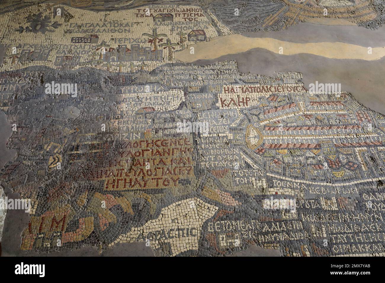 Die Mosaikkarte in der griechisch-orthodoxen Basilika St. Georges, Madaba, Jordanien, Naher Osten Stockfoto