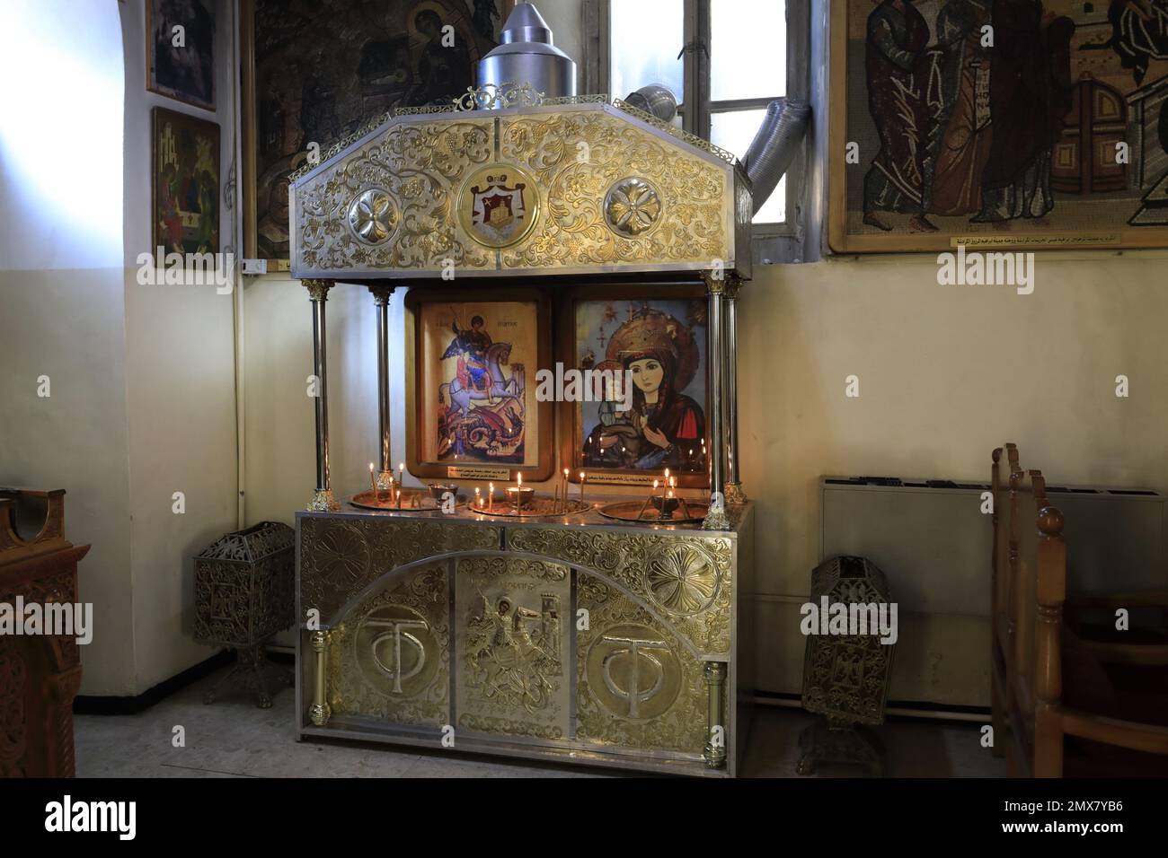 Die Mosaikkarte in der griechisch-orthodoxen Basilika St. Georges, Madaba, Jordanien, Naher Osten Stockfoto