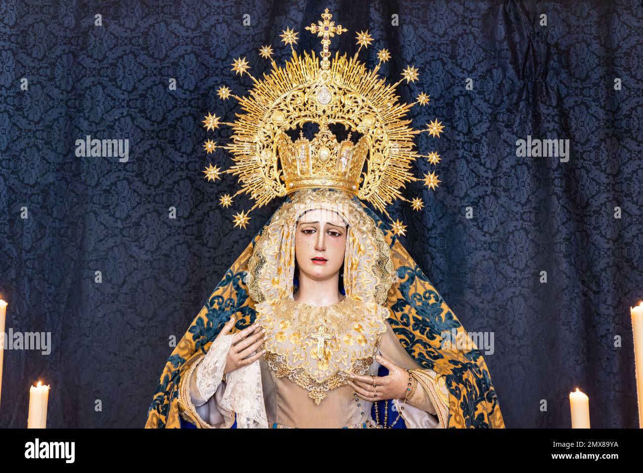 Bild der Muttergottes der Einsamkeit (Nuestra Señora de la Soledad) im Inneren der Eremitage von La Soledad Stockfoto