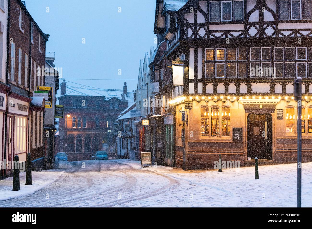 Schäfermarkt im Schnee - Lauch Stockfoto