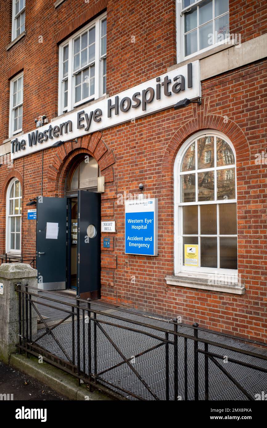 Das Western Eye Hospital an der Marylebone Road in West London. Gegründet im Jahr 1856, geleitet vom Imperial College Healthcare NHS Trust. Stockfoto