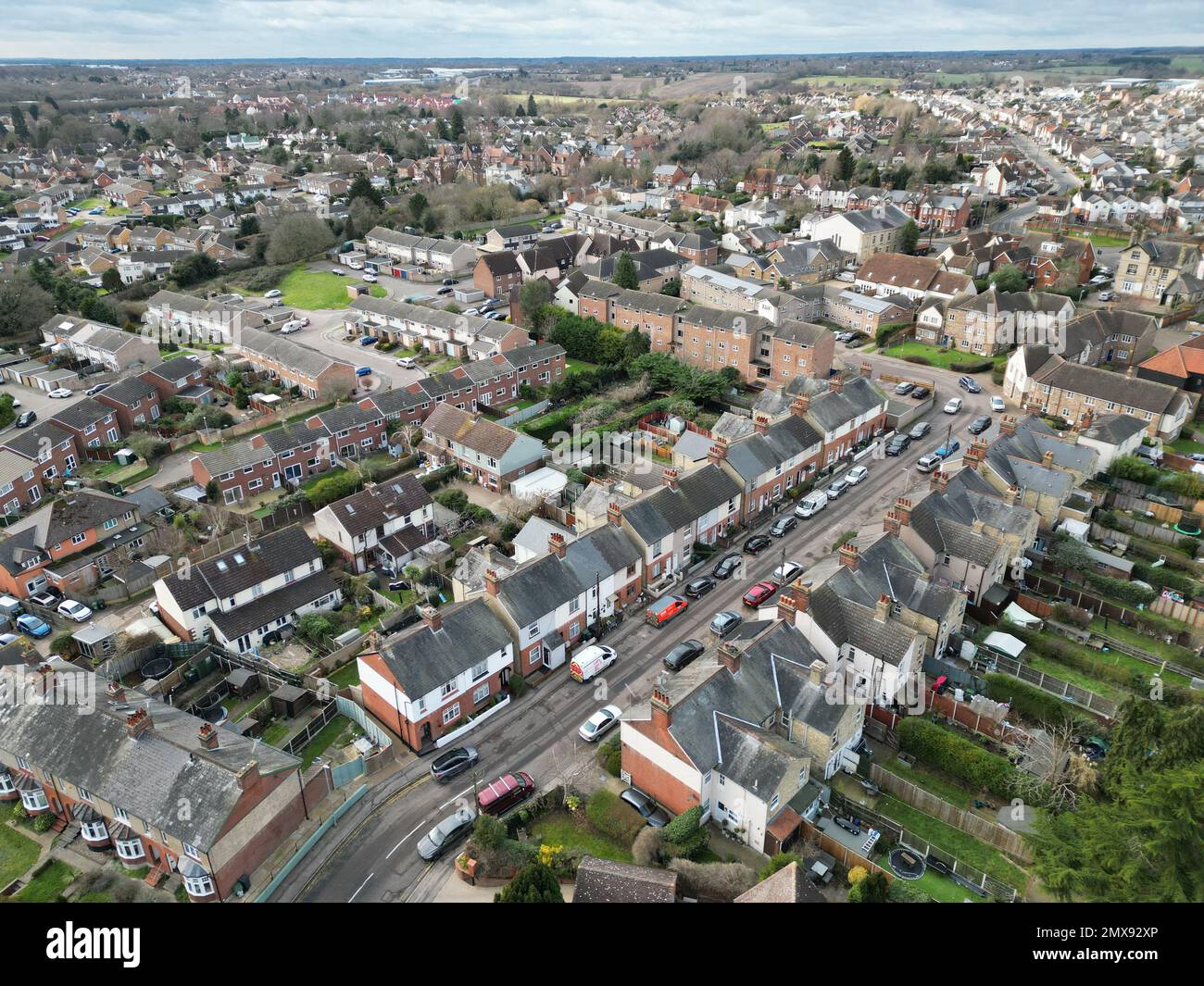 Unterkunft in Braintree Essex UK Drohne, Luftfahrt, Vogelperspektive, Stockfoto