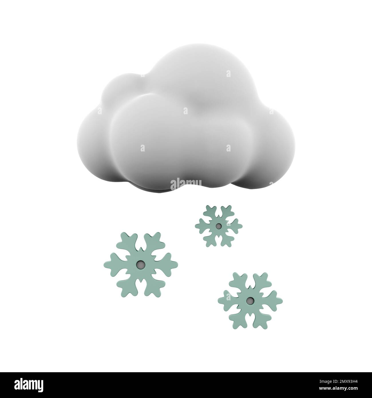 symbol für Schneefall in 3D-Rendering. 3D Rendern Sie Schnee mit Wolkensymbol. Schneefall Stockfoto