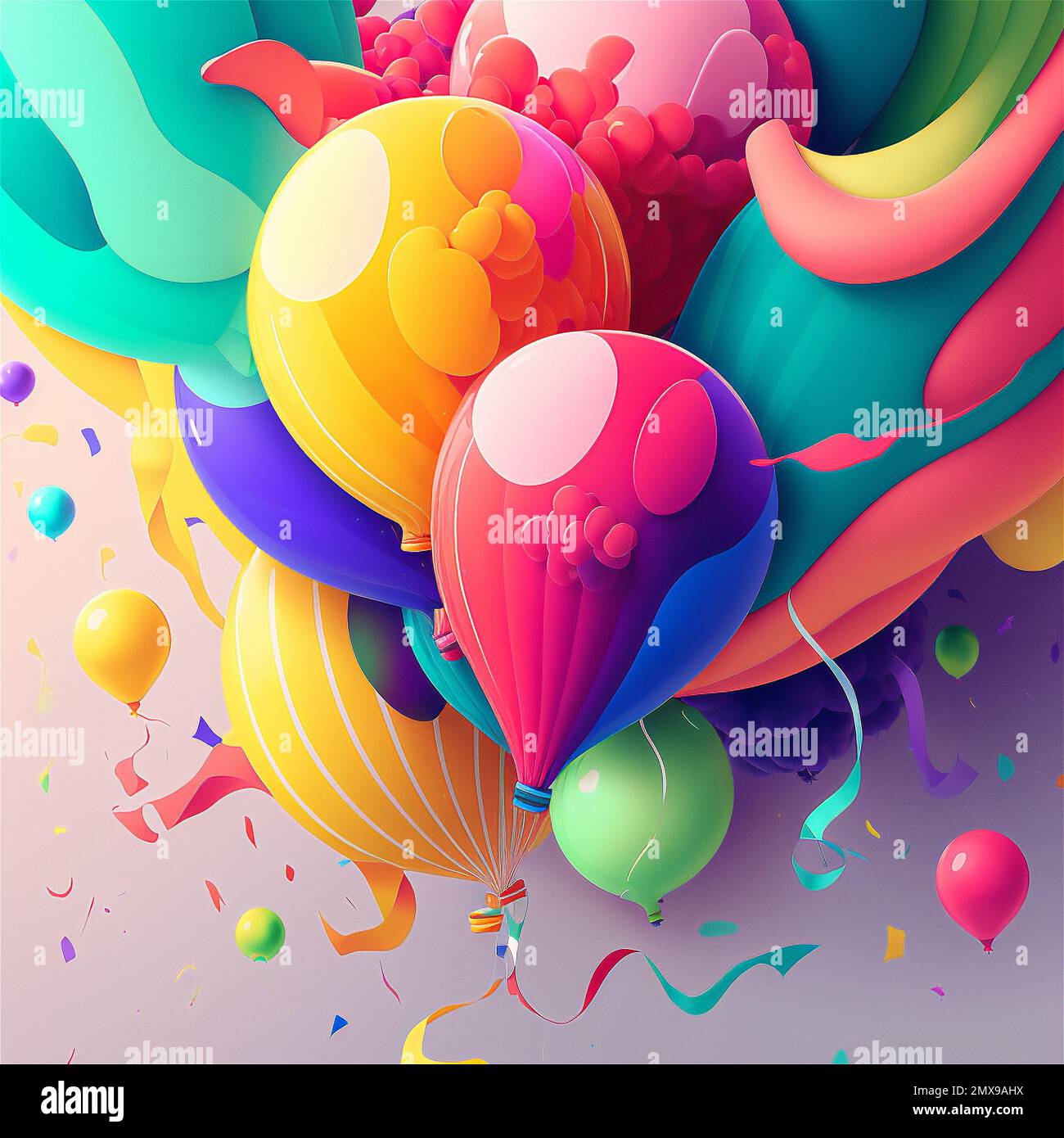 Fliegende Luftballons Deko-Poster. Kunstballon-Illustration in  Pastellfarben Stockfotografie - Alamy