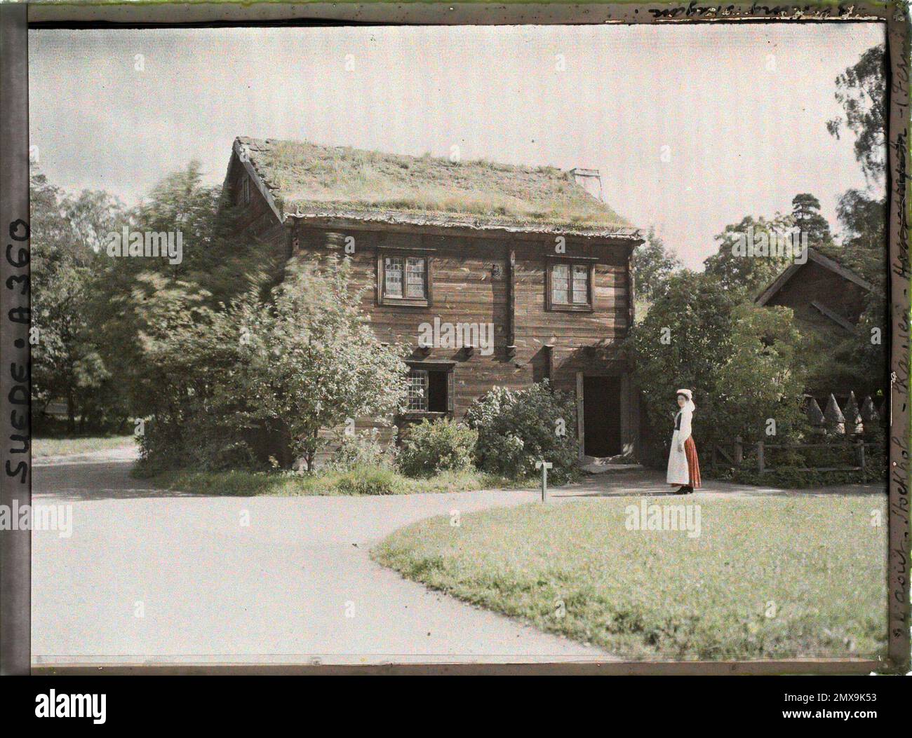 Stockholm, Schweden ländliches Holzhaus in der Provinz Blekinge, ein Freiluftmuseum von Skansen , 1910 - Voyage of Albert Kahn and Auguste Léon in Skandinavien - (August 9 - September 14) Stockfoto