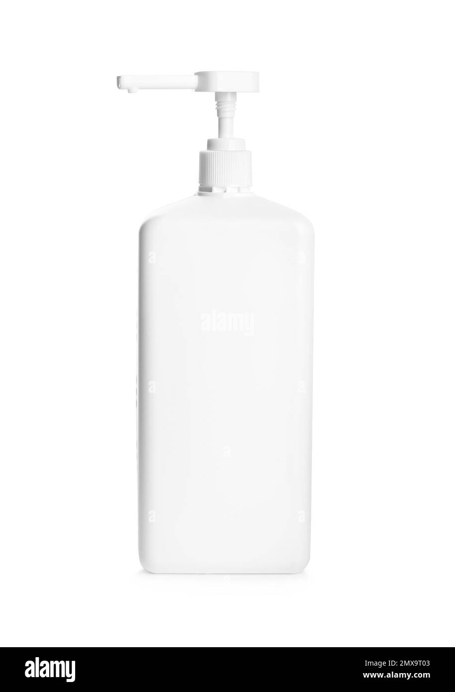 Spenderflasche mit antiseptischem Gel auf weiß isoliert Stockfoto