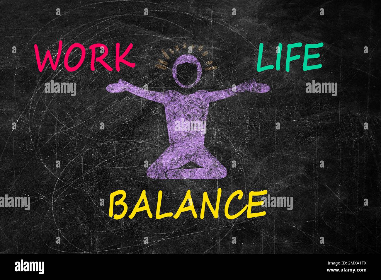 Konzept der Work-Life-Balance. Zeichnung einer glücklichen menschlichen ...