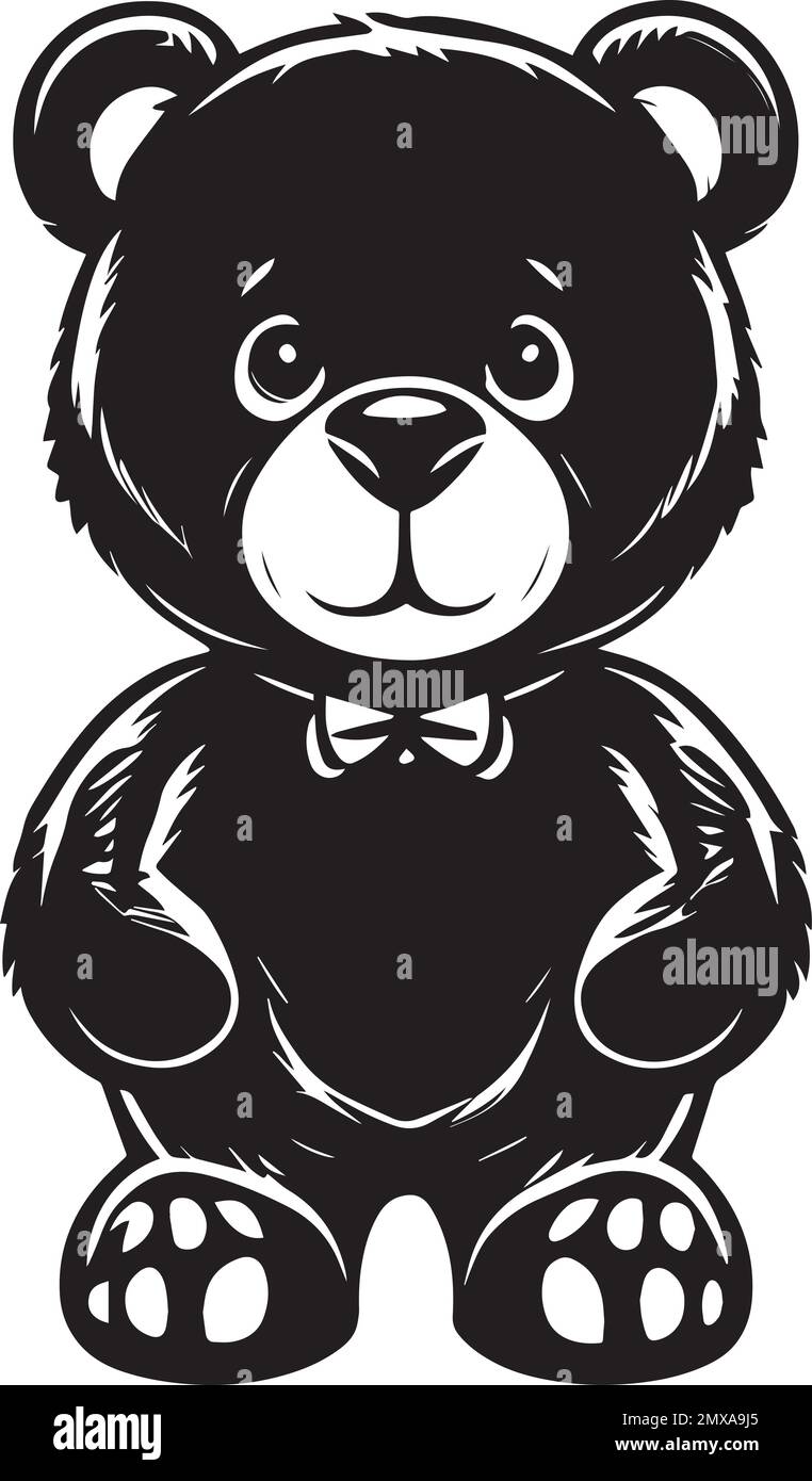 Süßes Teddybär-Logo In Schwarz-Weiß Stock Vektor