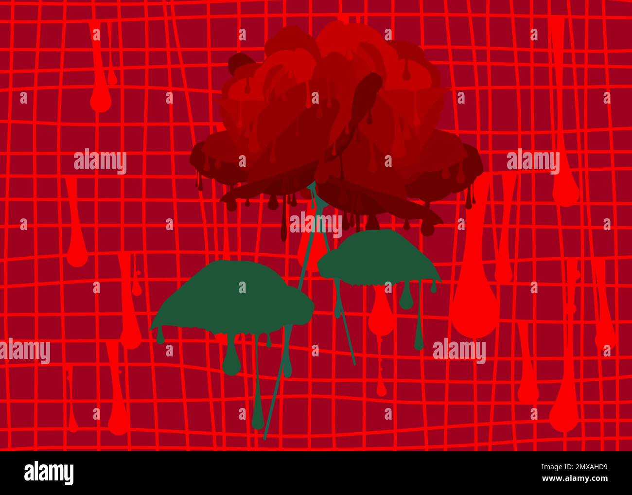 Graffiti Rose Hintergrund. Abstrakte moderne Blumenkunstdekoration im urbanen Malstil. Rote Rosen gemalt. Stock Vektor