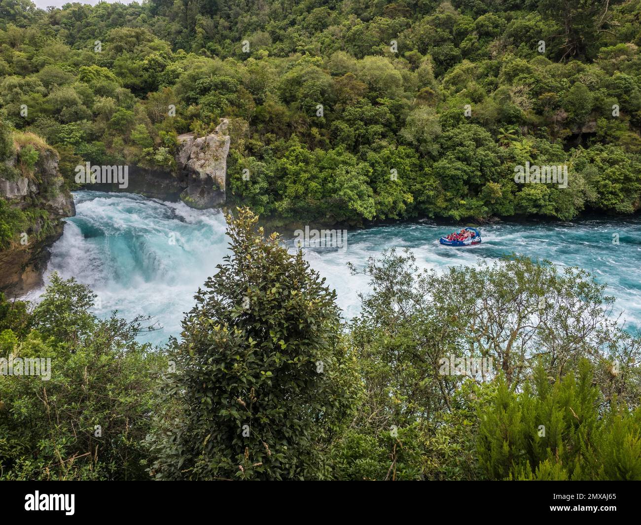 Huka Falls, Jetboat Fahrt zum Grund der Huka Falls, Taupo, North Island, Neuseeland Stockfoto