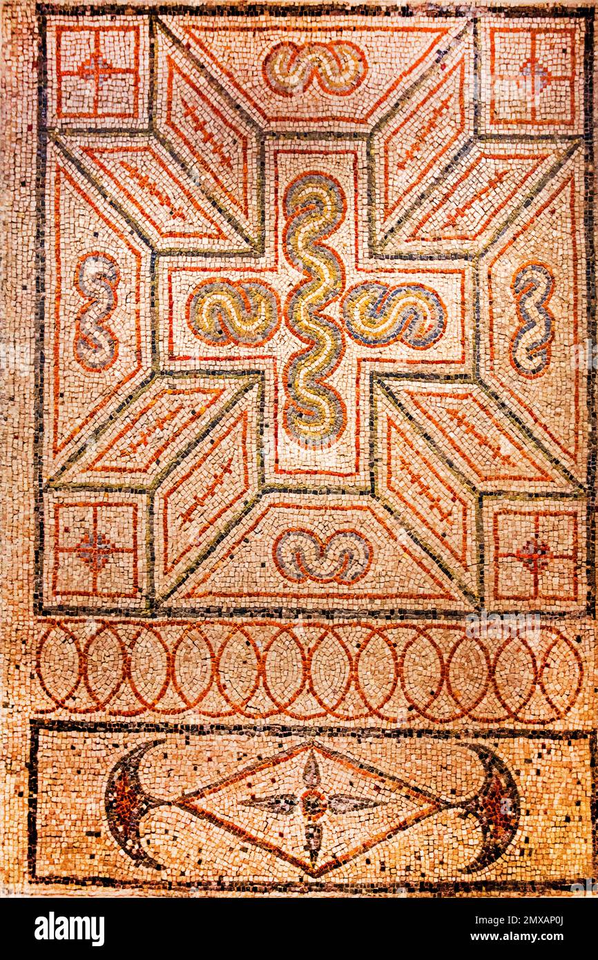 Römisches Mosaik, Archäologisches Nationalmuseum aus dem 5. Jahrhundert v. Chr., Taranto, Apulien, Taranto, Apulien, Italien Stockfoto