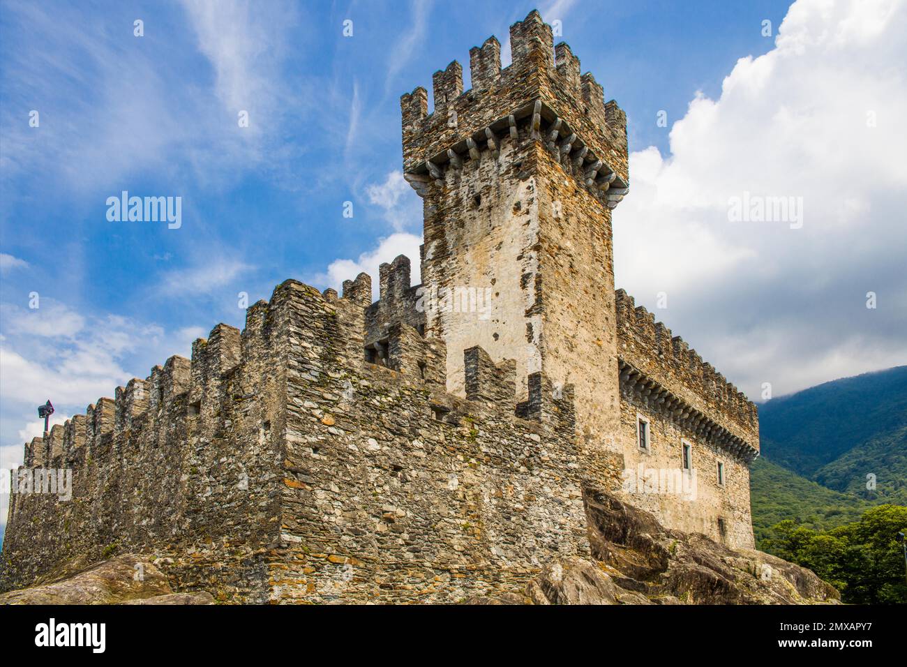 Schloss Montebello, Bellinzona, Tessin, Schweiz, Bellinzona, Tessin, Schweiz Stockfoto