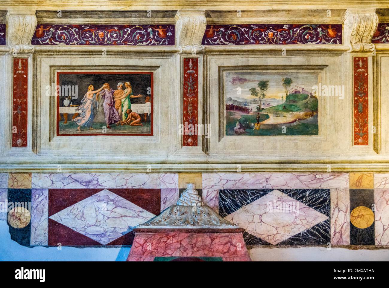 Saal Ovid oder die Metamorphosen, Anselmo Guazzi und Agostino da Mozzanica, 1527, Palazzo Te, Vergnügungspalast, Mantua, Lombardei, Italien, Mantua Stockfoto