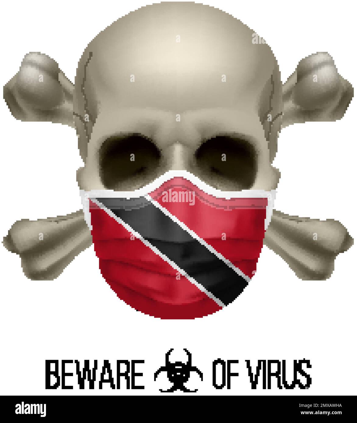 Menschlicher Schädel mit Kreuz und Operationsmaske in der Farbe der Nationalflagge Trinidad und Tobago. Maske in Form von Fahne und Schädel als Konzept von Dre Stock Vektor