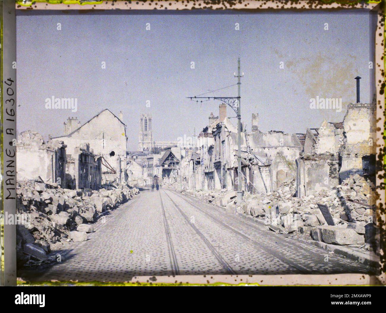 Reims , Marne , Champagne , Frankreich , 1919 - verwüstete Regionen, Marne, Aisne - Paul Castelnau - (Februar - März) Stockfoto