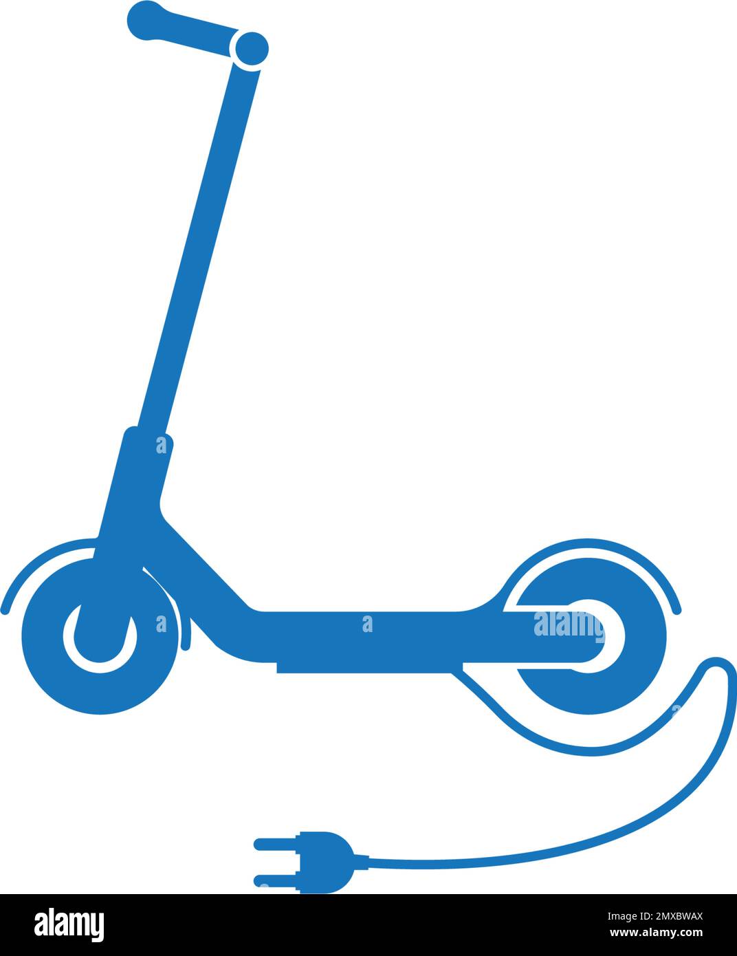 Elektrischer Roller. Silhouette mit E-Scooter Logo und Ladegerät. Stock Vektor