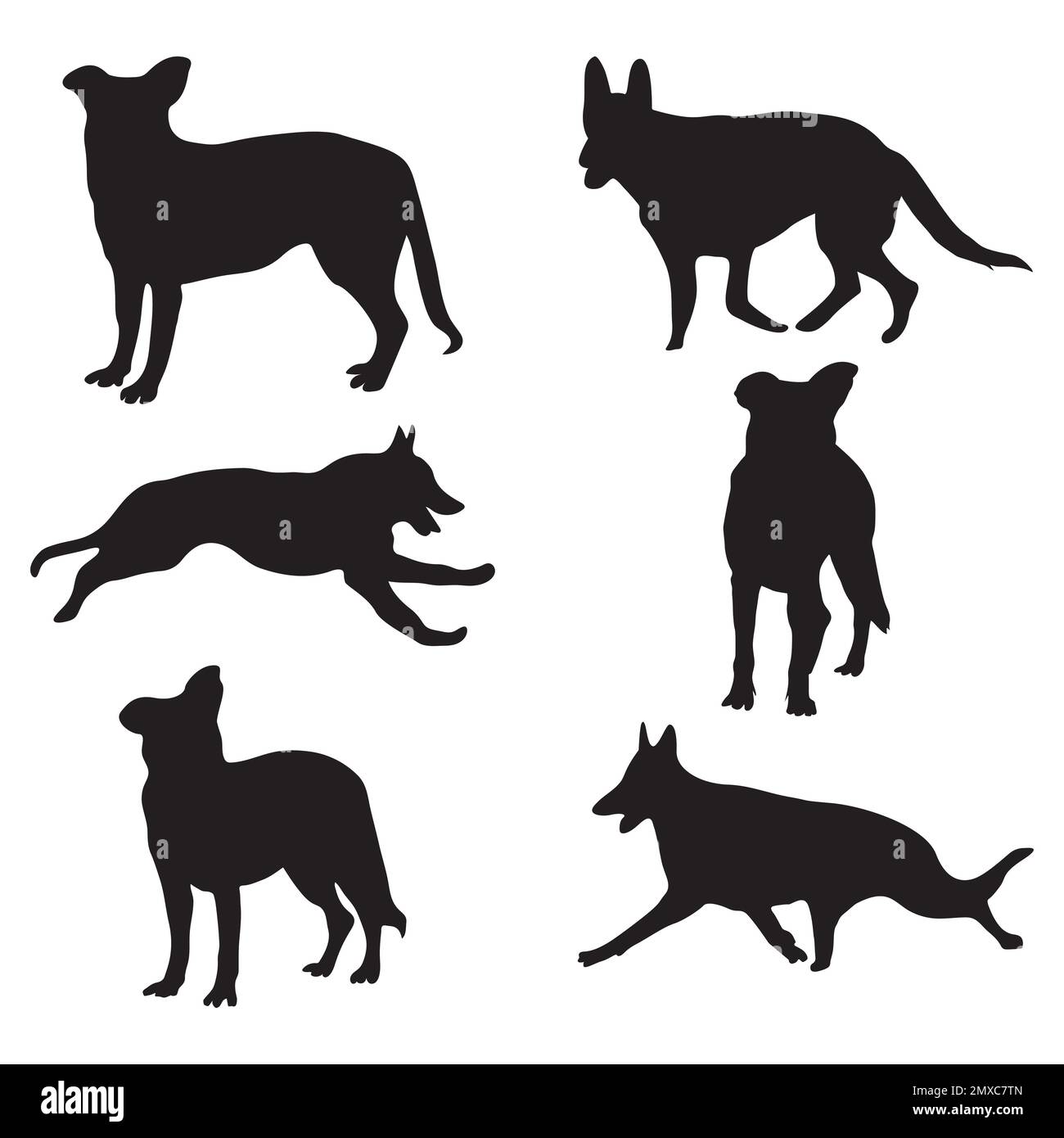 Deutsche Schäferhund-Silhouetten Vektordarstellung verschiedener Posen auf weißem Hintergrund Stock Vektor