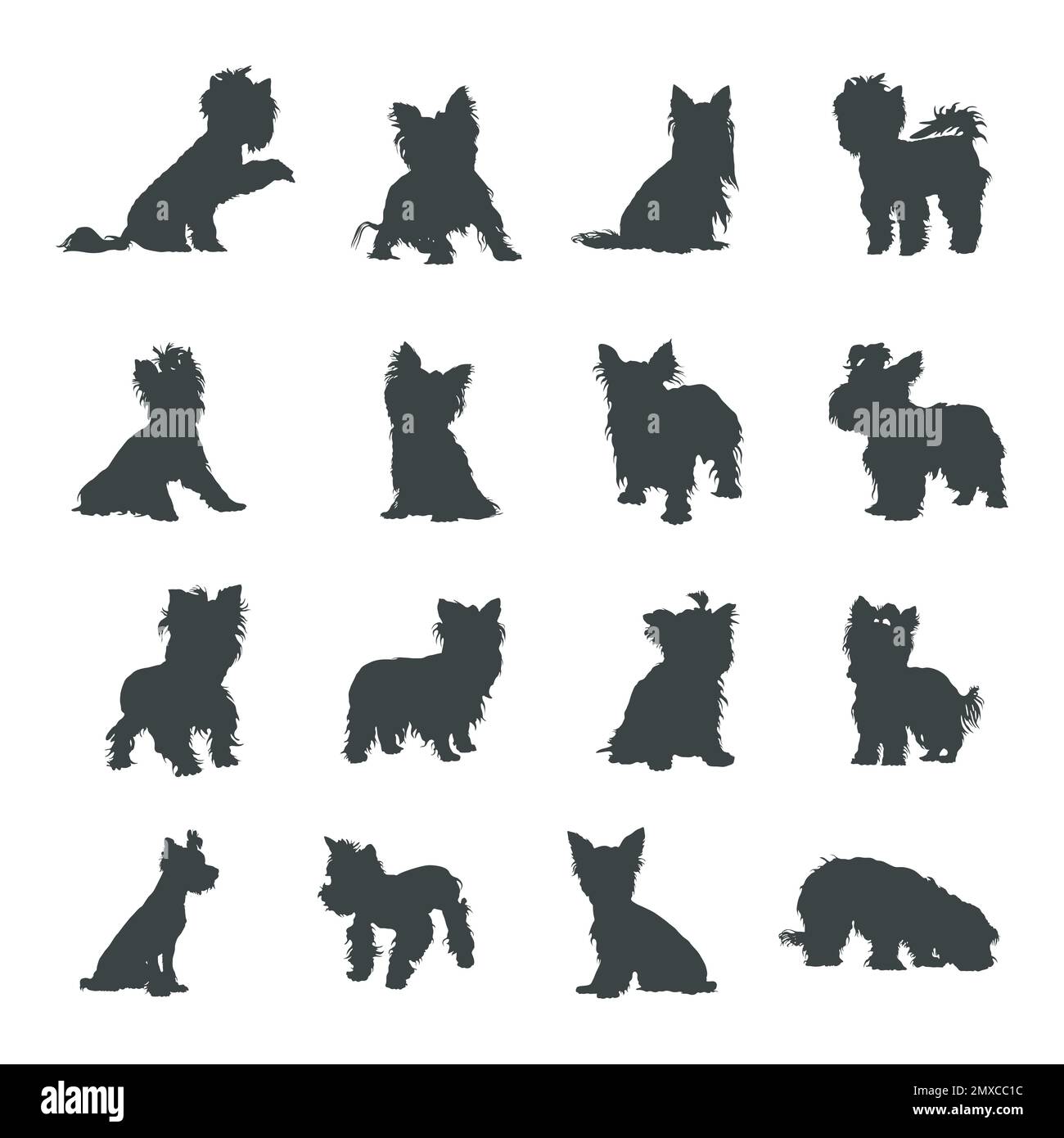 Yorkshire-Terrier-Hunde-Silhouetten Stock Vektor