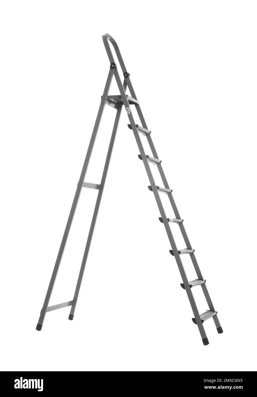 Moderne Trittleiter aus Metall isoliert auf weiß. Bauwerkzeug Stockfoto Moderne Trittleiter aus Metall isoliert auf weiß. Bauwerkzeug Stockfoto
