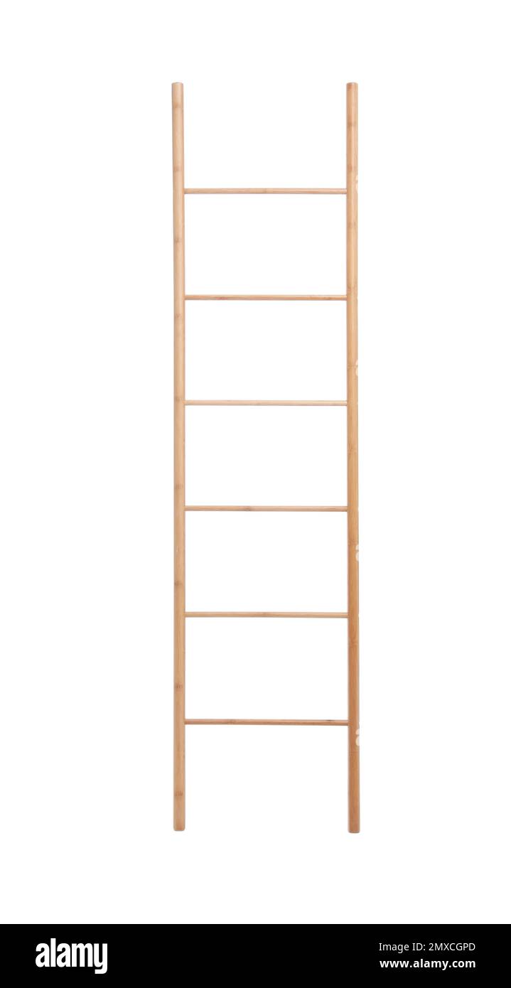 Moderne Holzleiter isoliert auf weiß. Bauwerkzeug Stockfoto