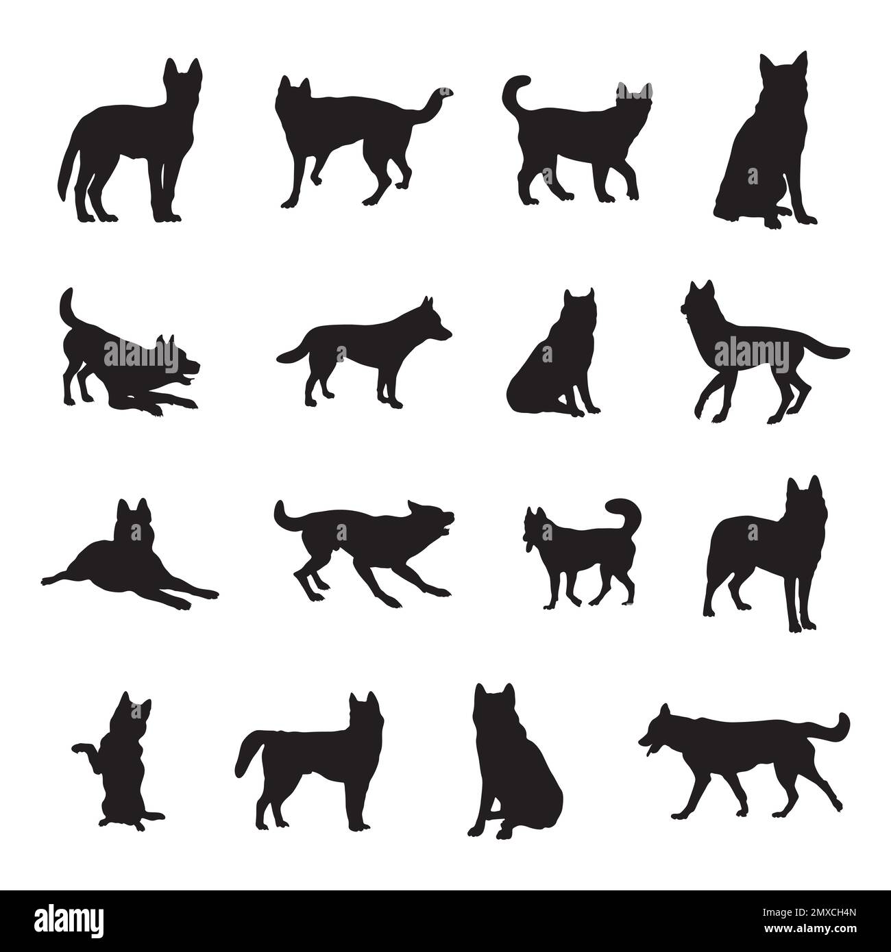 Sibirische Husky-Hundesilhouetten, Hundesilhouetten Stock Vektor